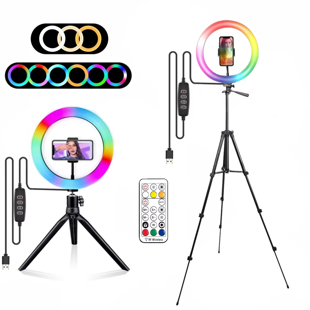 RGB Ring Light Lamp Ring round with Remote Control for Smartphone Mobile Led Video Light Ring Make Youtube Photographic Lighting