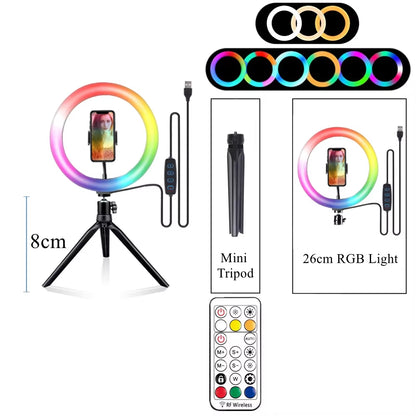 RGB Ring Light Lamp Ring round with Remote Control for Smartphone Mobile Led Video Light Ring Make Youtube Photographic Lighting